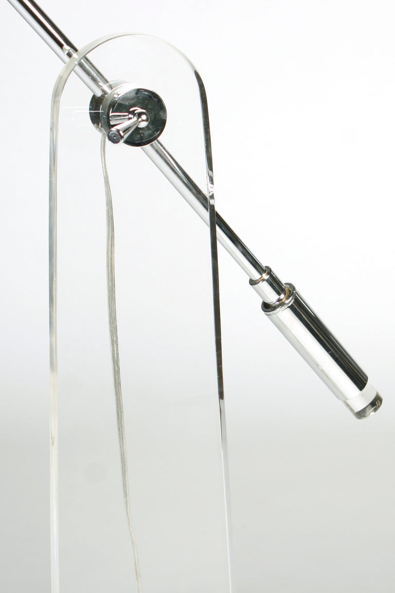 American Articulating Lucite and Chrome Floor Lamp For Sale