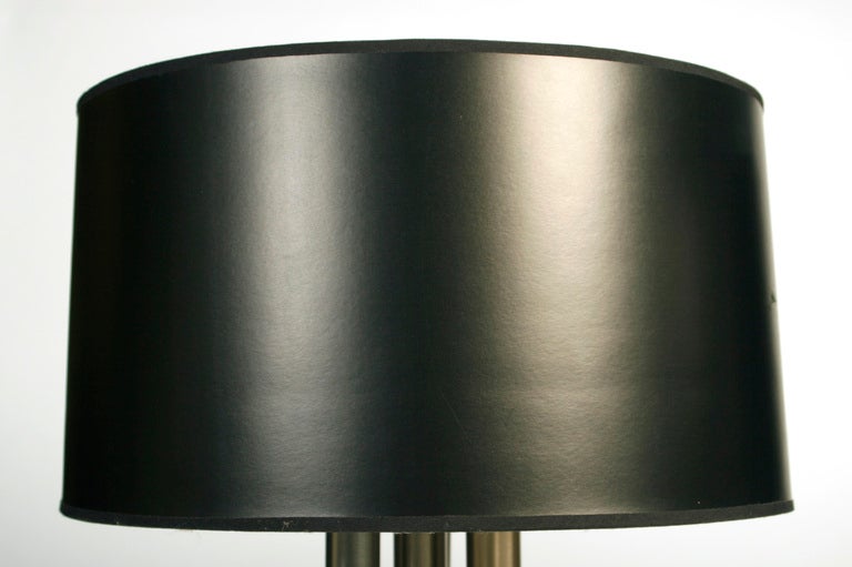 Pair of Polished Nickel Lamps with Black Shades In Excellent Condition For Sale In Nashville, TN