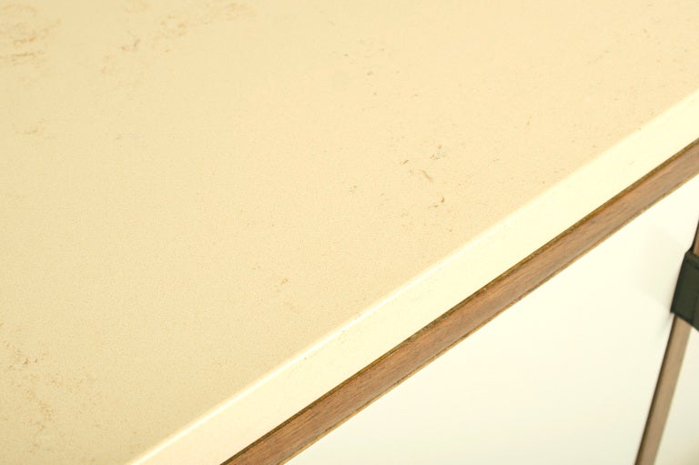 Simple and stunning Florence Knoll home credenza with leather pulls and marble top.