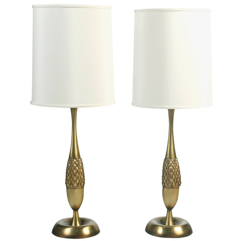 Pair of Brass Hollywood Regency Table Lamps For Sale