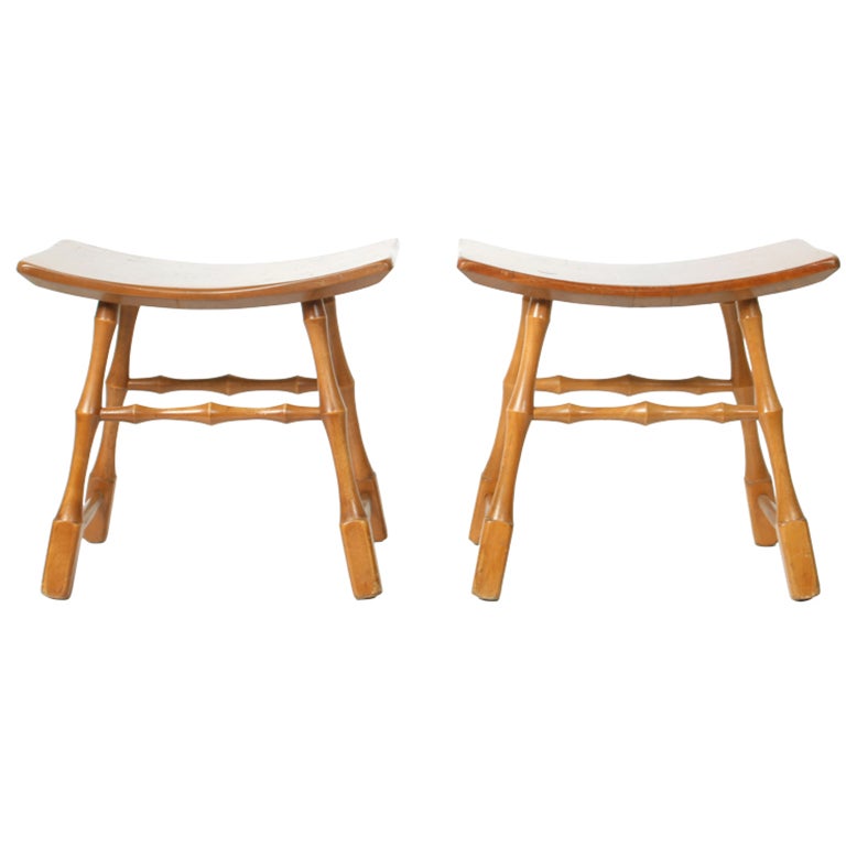 Pair of Asian Style Walnut Stools at 1stdibs