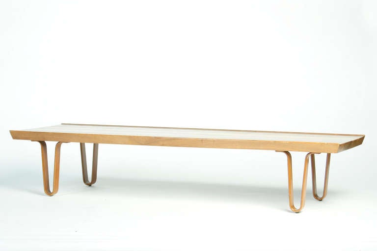 Beautiful Edward Wormley walnut coffee table/bench. Identical construction to the Long John bench, but a foot shorter.