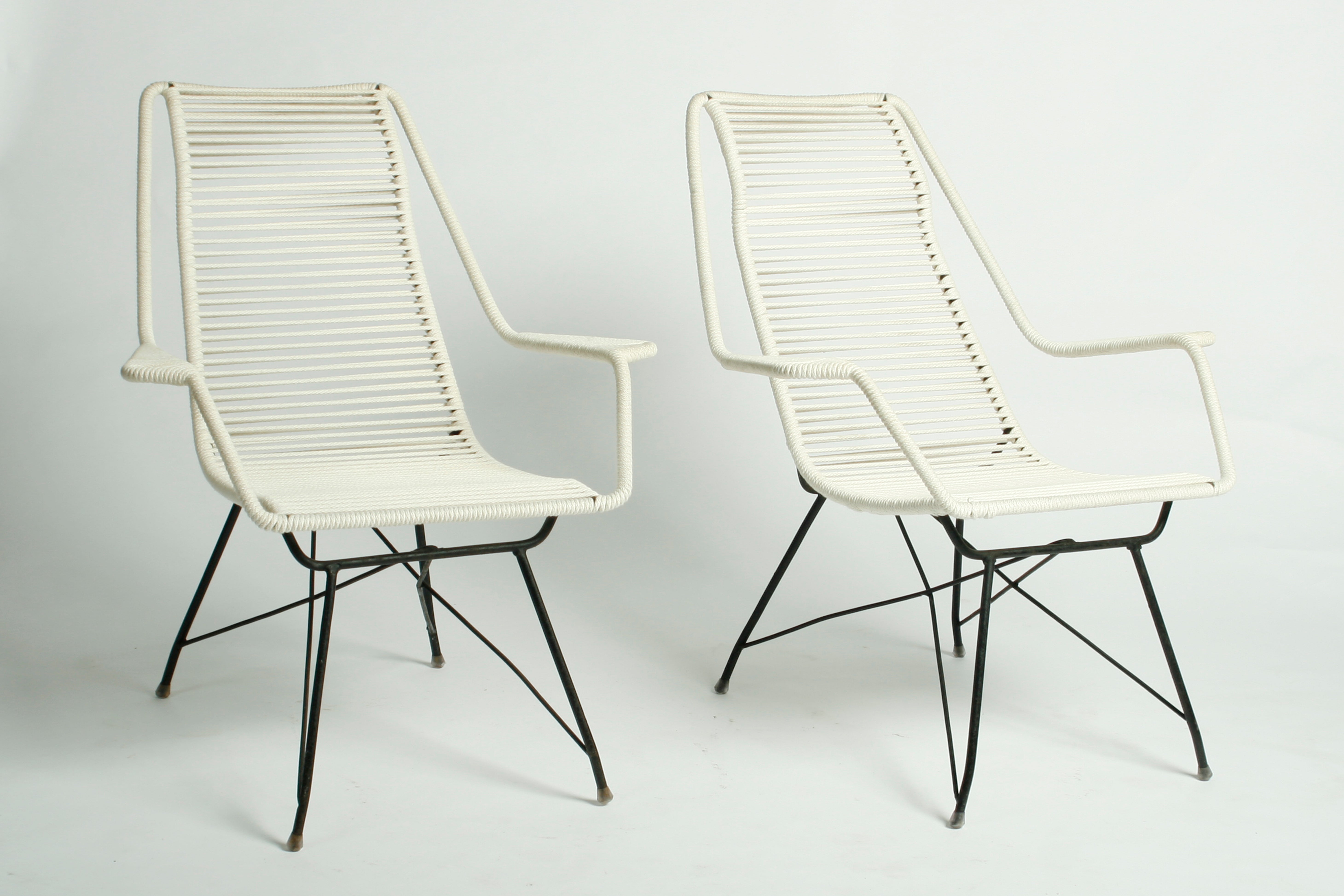 Pair of Martin Eisler Iron and Cord Lounge Chairs For Sale