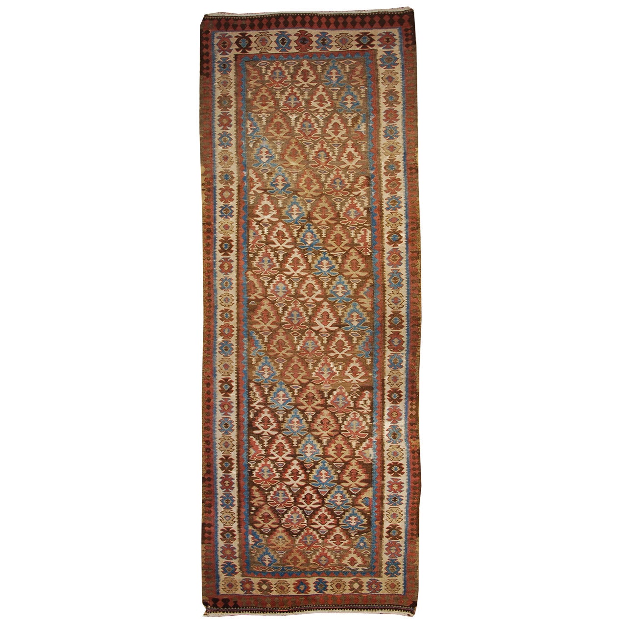 Early 20th Century Persian Qazvin Kilim Runner For Sale