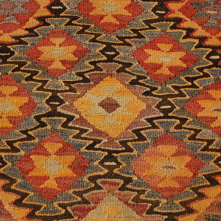 Vegetable Dyed Early 20th Century Persian Qazvin Kilim Runner