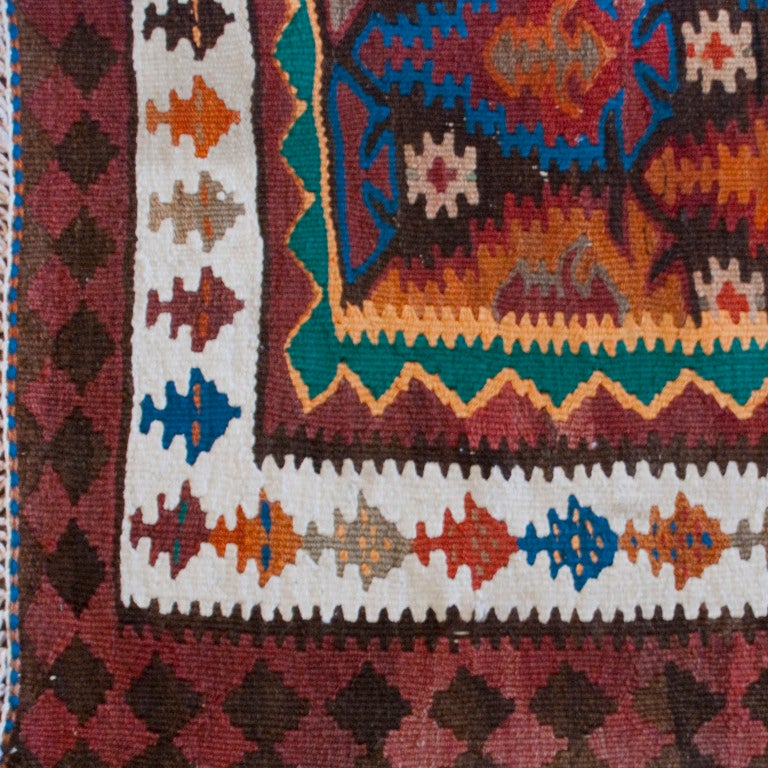 Vegetable Dyed 20th Century Kazvin Kilim Carpet For Sale