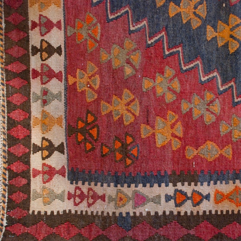 Persian Early 20th Century Varamin Kilim Carpet Runner For Sale
