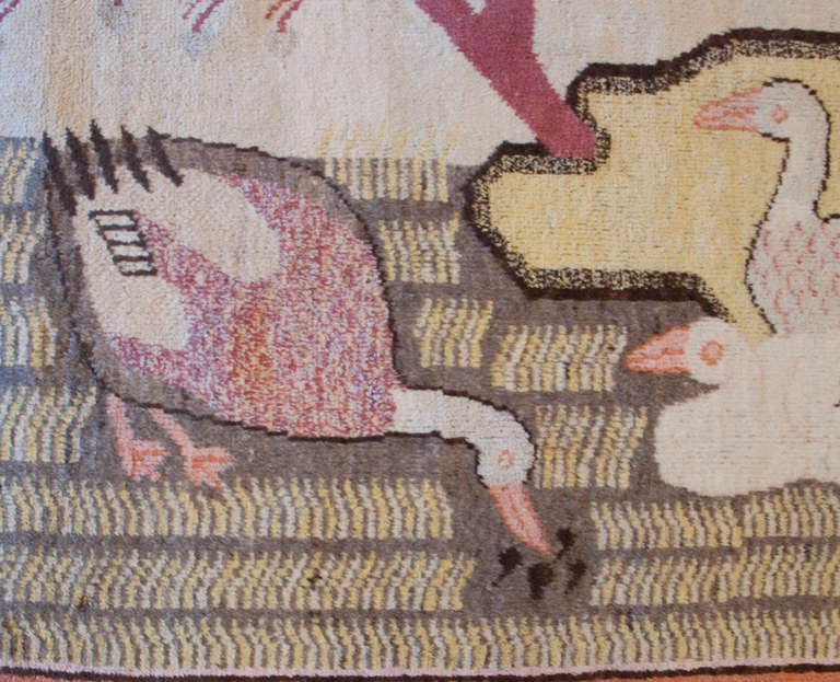 Unknown Antique Pictorial Samarkand Rug with Geese For Sale