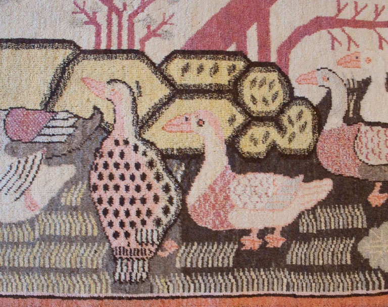 Antique Pictorial Samarkand Rug with Geese In Excellent Condition For Sale In Chicago, IL