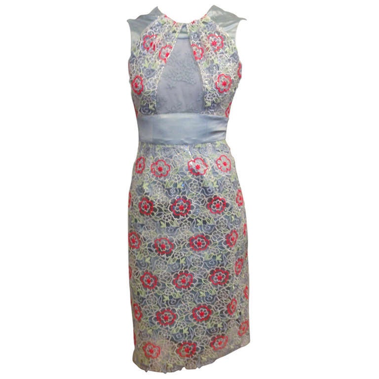 Erdem Blue and Pink Vinyl Floral Dress