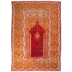 Antique Early 20th Century Turkish Oushak Prayer Rug