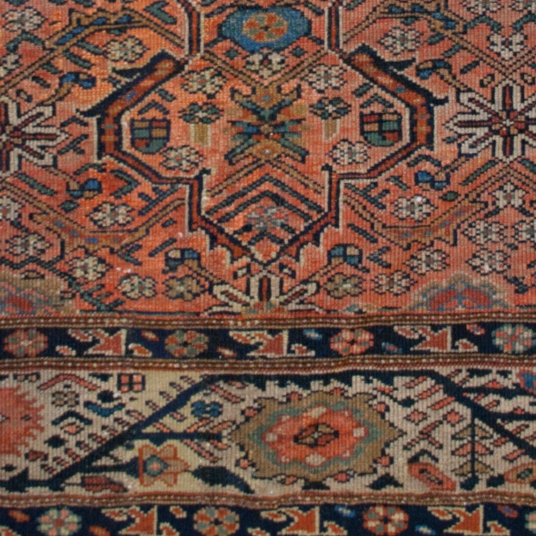 A 19th century Persian Malayer carpet with floral and vine field surrounded by a wonderful scrolling vine and large-scale blossom border.

Reza's Rug Gallery #: R560

Keywords: Rug, carpet, textile, Persian, Azeri, Heriz, tribal, Central Asian,