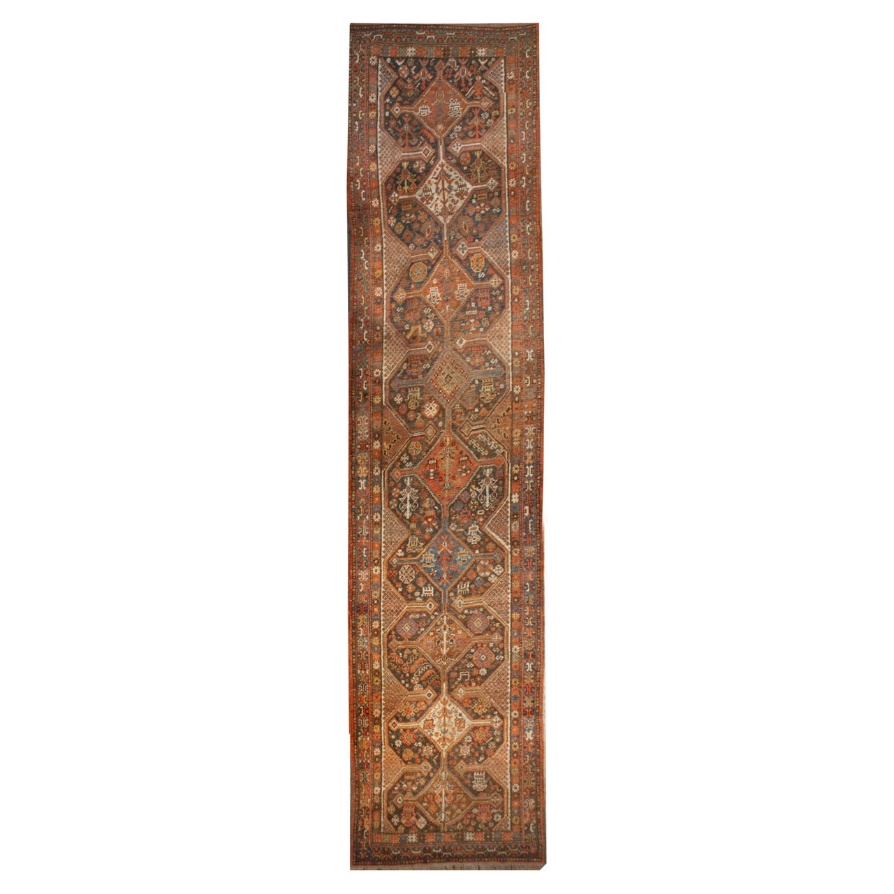 Tapis de couloir Qashqai du XIXe siècle