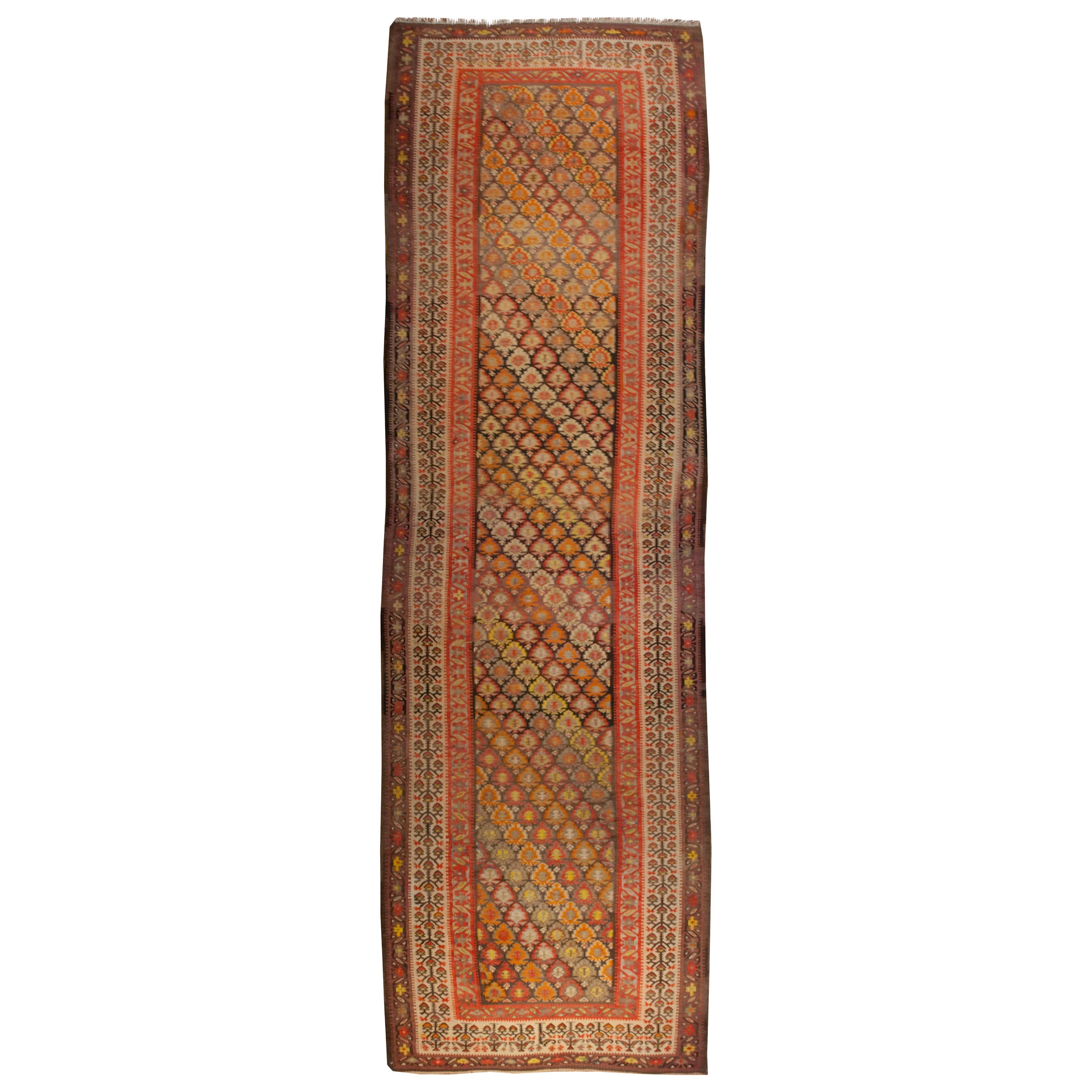 Early 20th Century Qazvin Kilim Runner For Sale