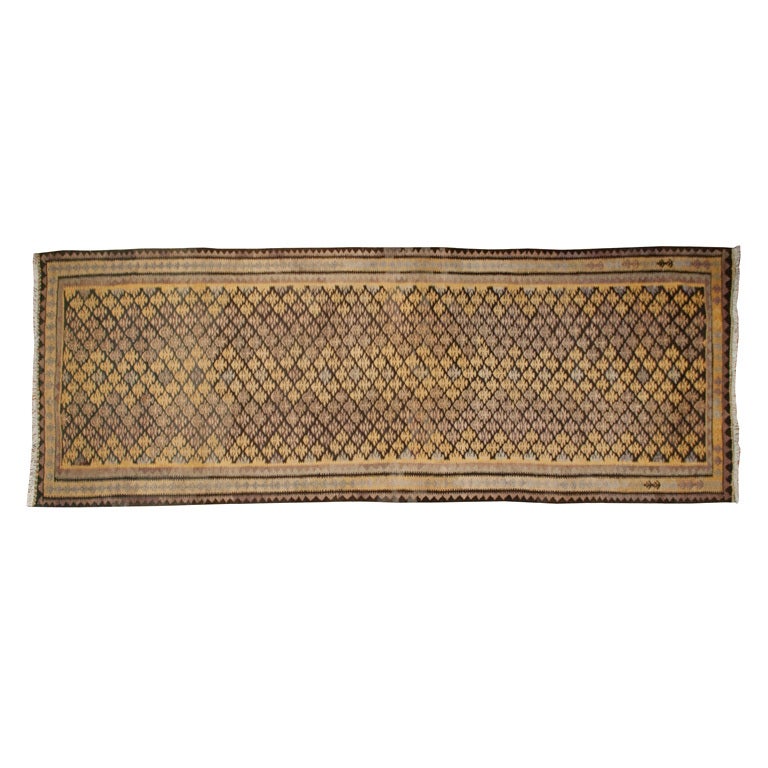 Early 20th Century Qazvin Kilim, 9'4" x 3'3"