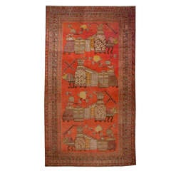 Antique Amazing Early 20th Century Pictorial Khotan Rug