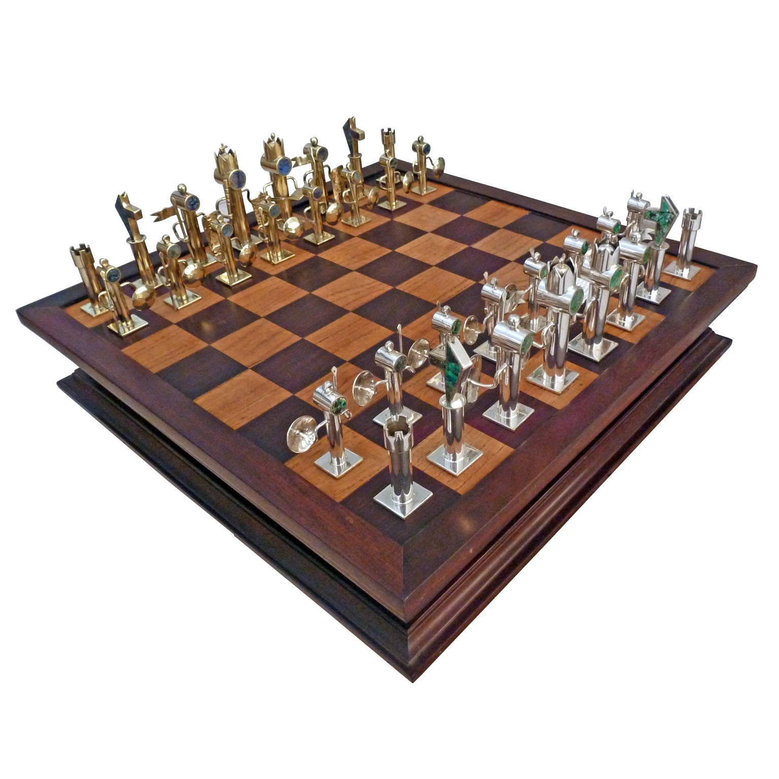 Los Castillo Handcrafted Chess Set in Turquoise and Lapiz Lazuli