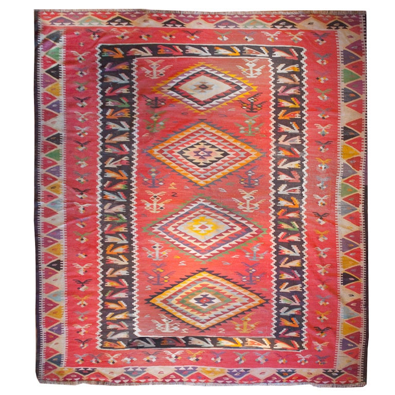 Pirot Rug Pattern Early 20th Century Pirot Kilim Carpet, 8'5