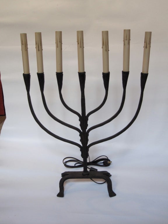 Beautiful hand forged iron menorahs from France (2 AVAILABLE) converted into lamp