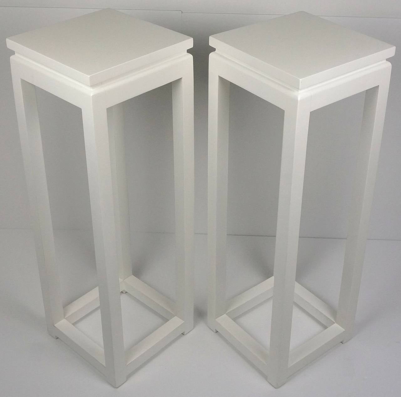 American Pair of Midcentury Ming Dynasty Style White Lacquered Pedestals, 1960s