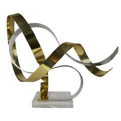 Anodized Aluminum Ribbon Sculpture in Gold and Silver, Dan Murphy, 1982