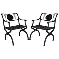 Retro Pair of Cast Aluminum Garden Chairs with Seahorse and Shell Motif, Molla, 1950s