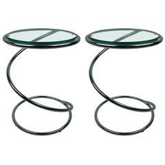 Pair of Polished Chrome and Glass Spiral Tables, Leon & Irvin Rosen, Pace, 1970s 1