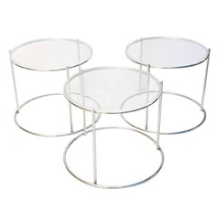 Set of Three Round, Polished Chrome Nesting Tables 