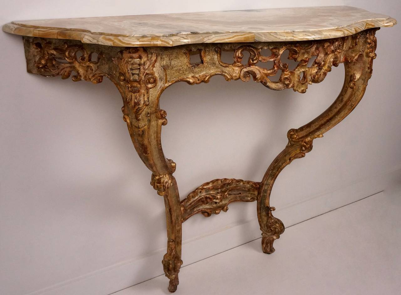 Carved Rococo Style Giltwood Wall Hung Console, Italian, 19th Century