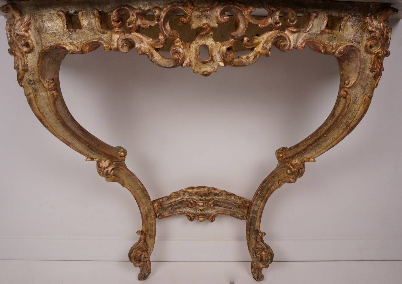 Wood Rococo Style Giltwood Wall Hung Console, Italian, 19th Century