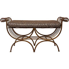 Hollywood Regency Style Gold Gilt Metal Bench with Cushion, Italian 1960s 10