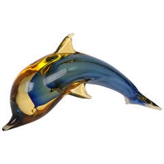 Vintage Art Glass Dolphin Sculpture Murano, Italy by L. Omesto for Oggetti, 1980s