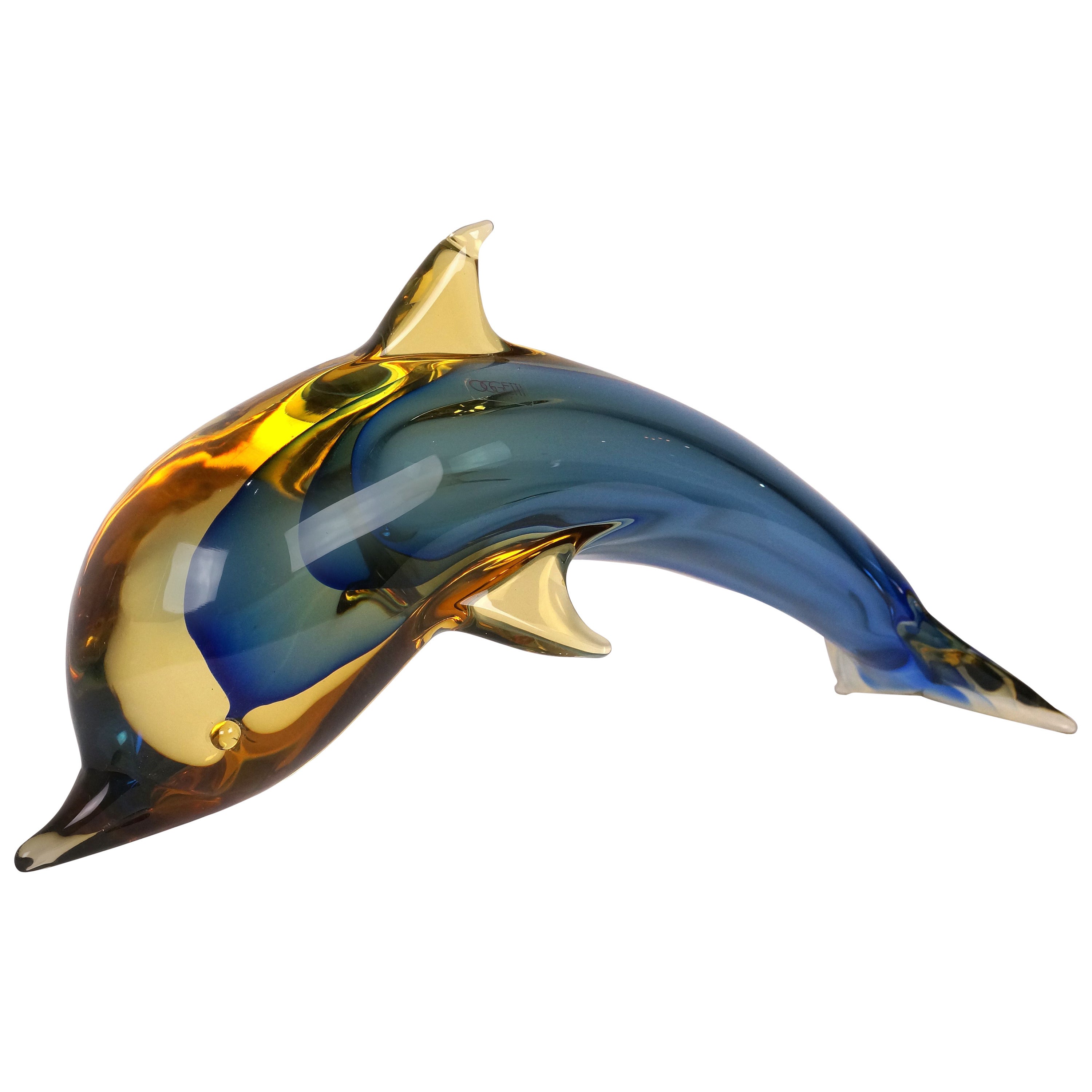 Art Glass Dolphin Sculpture Murano, Italy by L. Omesto for Oggetti, 1980s