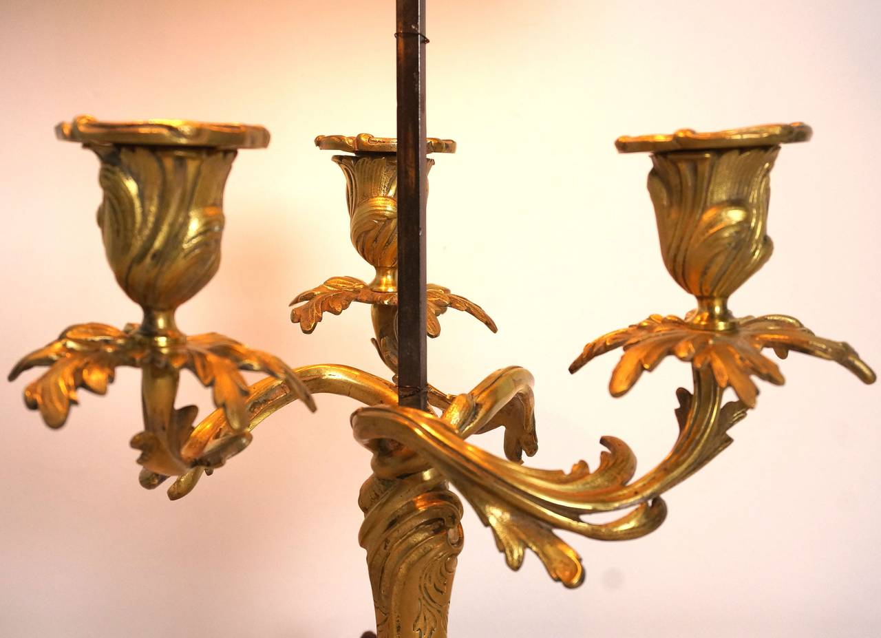 Louis XV Style Bronze Bouillotte Lamp with Tole Shade, France, 19th Century For Sale 4