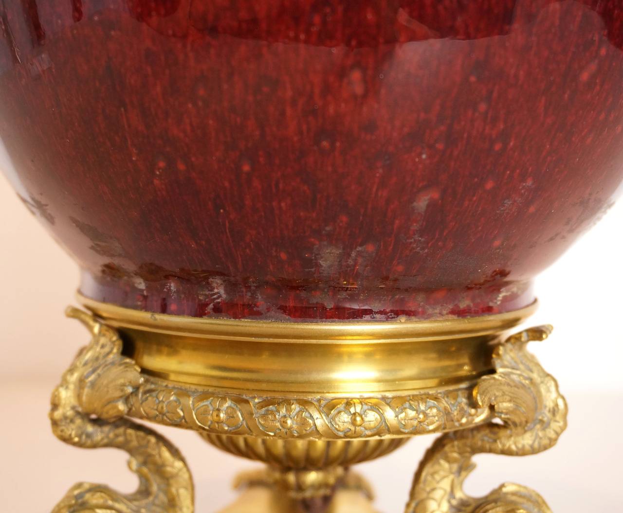 20th Century Louis XVI Style Bronze Bouillotte Lamp with a Sang De Boeuf Vase, France For Sale