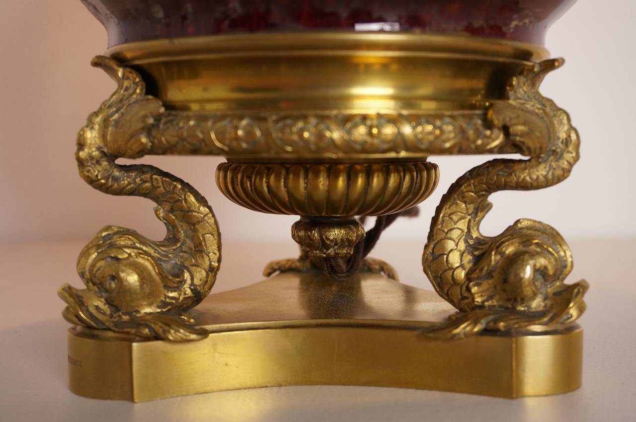 Louis XVI Style Bronze Bouillotte Lamp with a Sang De Boeuf Vase, France For Sale 1