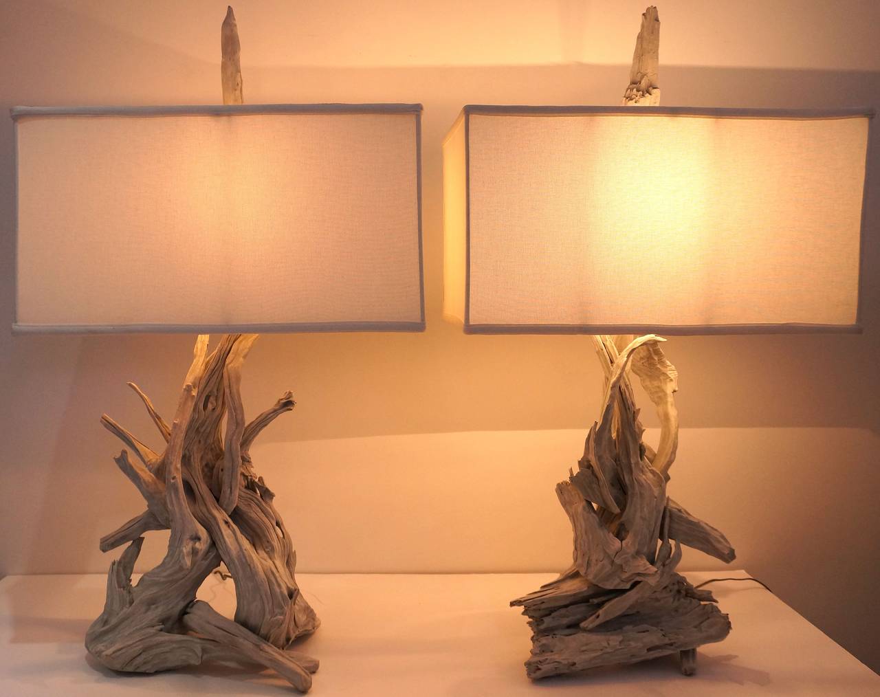 Pair of White-Washed Driftwood Table Lamps, American, 1950s-1960s 1