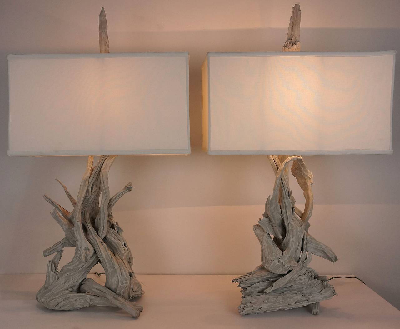 Pair of White-Washed Driftwood Table Lamps, American, 1950s-1960s 2