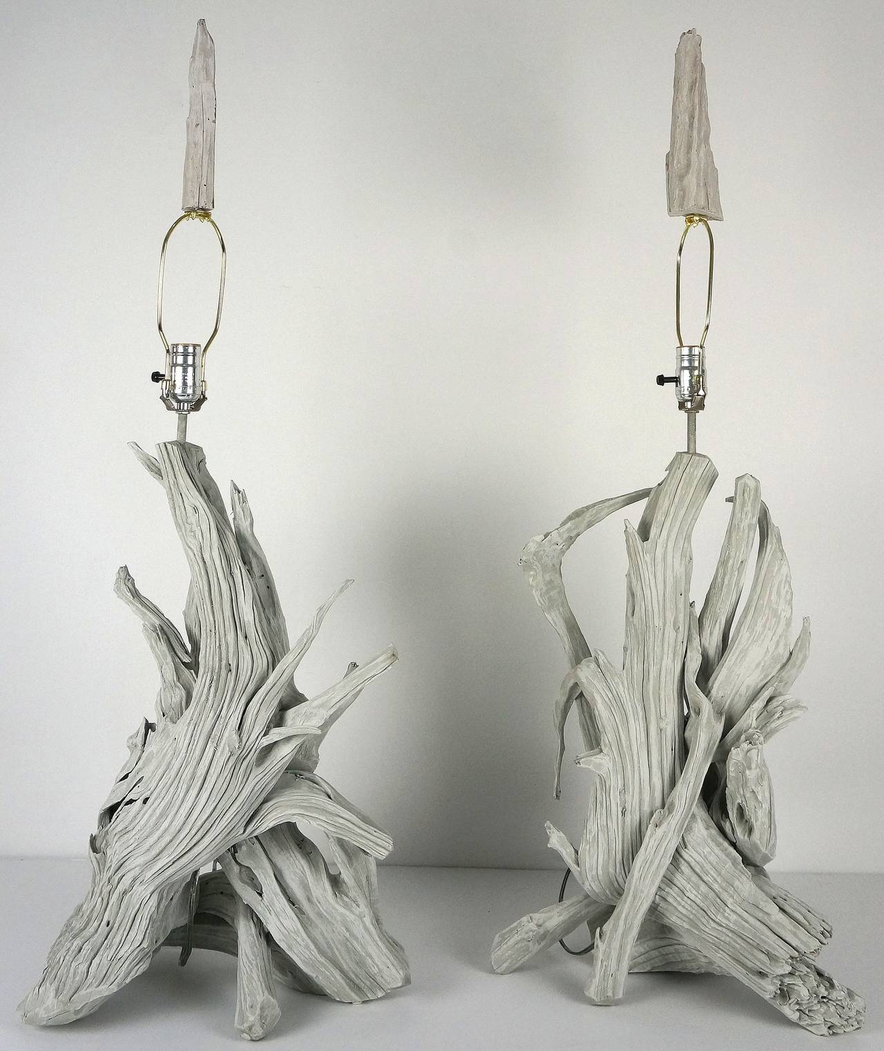 Pair of White-Washed Driftwood Table Lamps, American, 1950s-1960s 4