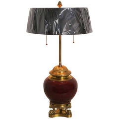 Louis XVI Style Bronze Bouillotte Lamp with a Sang De Boeuf Vase, France 3