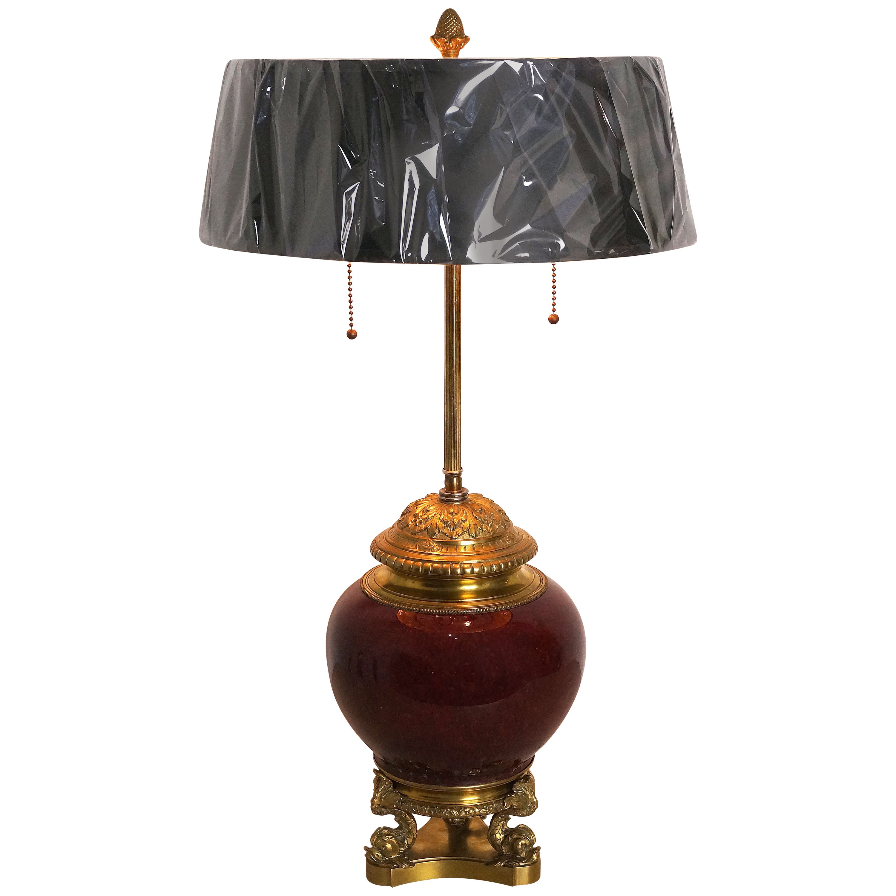 Louis XVI Style Bronze Bouillotte Lamp with a Sang De Boeuf Vase, France For Sale