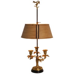 Louis XV Style Bronze Bouillotte Lamp with Tole Shade, France, 19th Century