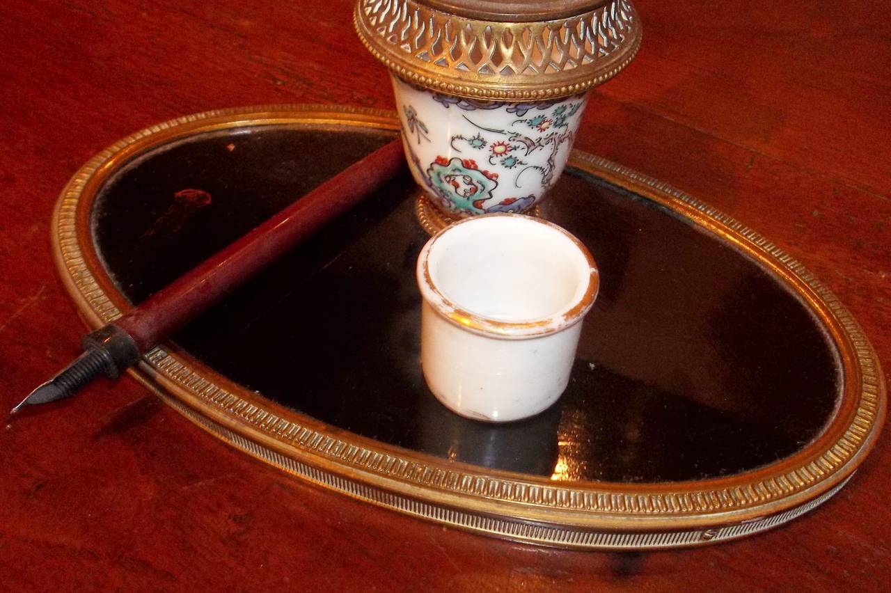 French Chinoiserie or Japanned Louis XVI Style Inkwell