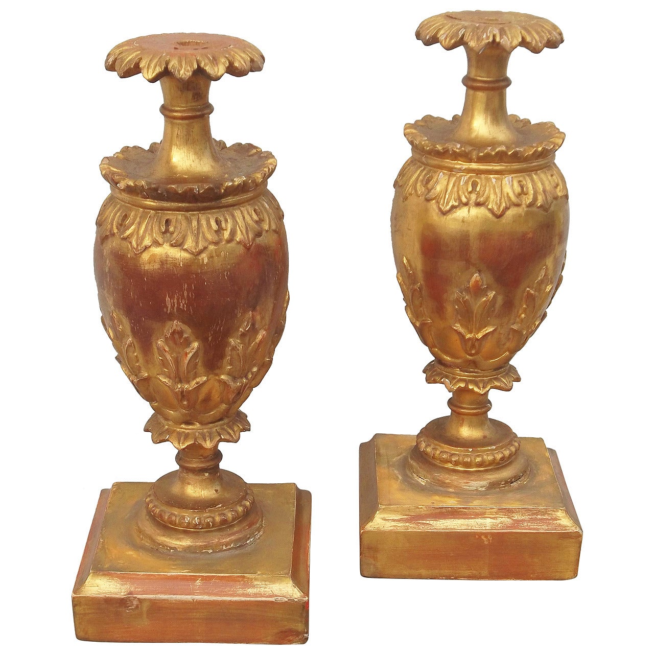 Pair of Giltwood Garniture Urns or Vases Mounted as Lamps