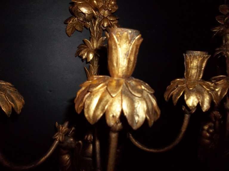 French Pair of Louis XVI Style Giltwood Sconces