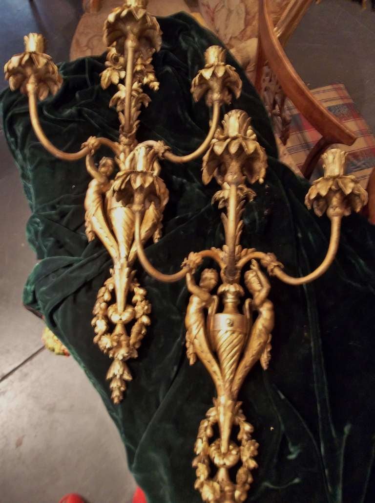 Pair of Louis XVI Style Giltwood Sconces 2