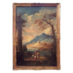 Follower of Francesco Zucarelli on Canvas, "Travellers by a Lakeside"