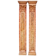 Pair of carved faux painted pilaster columns , probably Italian