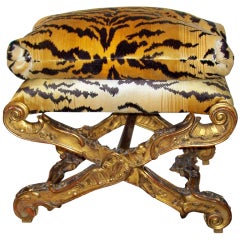 Louis XV style ( rococo ) giltwood  ' X ' frame curule stool or tabouret