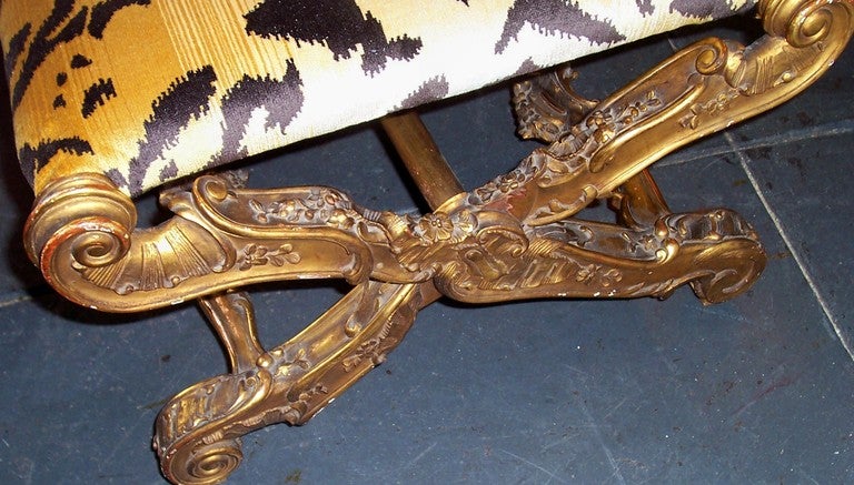 Giltwood Louis XV style ( rococo ) giltwood  ' X ' frame curule stool or tabouret